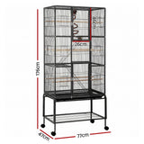 i.Pet 176cm 3-Tier Large Bird Cage Aviary with Ladder Parrot Budgie Wheels Black - Front View