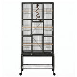 i.Pet 176cm 3-Tier Large Bird Cage Aviary with Ladder Parrot Budgie Wheels Black - Side View