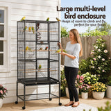 i.Pet 176cm 3-Tier Large Bird Cage Aviary with Ladder Parrot Budgie Wheels Black - Top-Down View