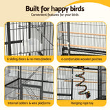 i.Pet 176cm 3-Tier Large Bird Cage Aviary with Ladder Parrot Budgie Wheels Black - 45-Degree Angle