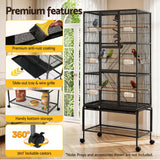 i.Pet 176cm 3-Tier Large Bird Cage Aviary with Ladder Parrot Budgie Wheels Black - Rear View