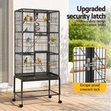 i.Pet 176cm 3-Tier Large Bird Cage Aviary with Ladder Parrot Budgie Wheels Black - Close-Up Angle
