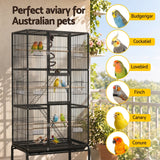 i.Pet 176cm 3-Tier Large Bird Cage Aviary with Ladder Parrot Budgie Wheels Black - Low Angle