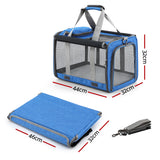 i.Pet Pet Carrier Bag Foldable Dog Cat Durable Crate Travel Cage Portable Car Kennel Blue - Front View