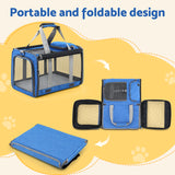 i.Pet Pet Carrier Bag Foldable Dog Cat Durable Crate Travel Cage Portable Car Kennel Blue - Rear View