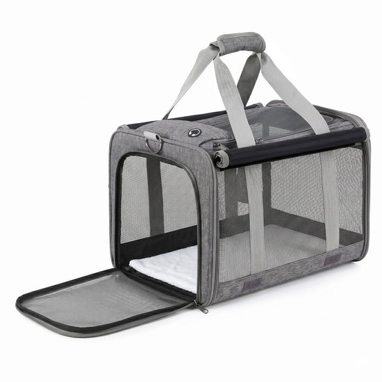 i.Pet Pet Carrier Bag Foldable Dog Cat Durable Crate Travel Cage Portable Car Kennel Grey