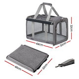 i.Pet Pet Carrier Bag Foldable Dog Cat Durable Crate Travel Cage Portable Car Kennel Grey - Front View