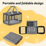 i.Pet Pet Carrier Bag Foldable Dog Cat Durable Crate Travel Cage Portable Car Kennel Grey - 45-Degree Angle