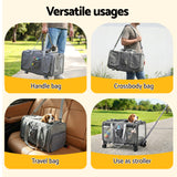 i.Pet Pet Carrier Swivel Wheels Foldable Cat Dog Trolley Stroller Travel Bag Grey - 45-Degree Angle