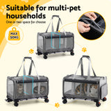 i.Pet Pet Carrier Swivel Wheels Foldable Cat Dog Trolley Stroller Travel Bag Grey - Rear View