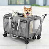 i.Pet Pet Carrier Swivel Wheels Foldable Cat Dog Trolley Stroller Travel Bag Grey - Close-Up Angle