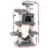 i.Pet Cat Tree 145cm Tower Scratching Post Trees Scratcher Condo House Light Grey - Front View