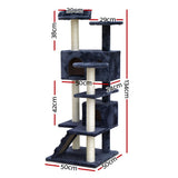 i.Pet Cat Tree 134cm Tower Scratching Post Scratcher Wood Condo House Bed Grey - Front View