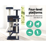 i.Pet Cat Tree 134cm Tower Scratching Post Scratcher Wood Condo House Bed Grey - Side View