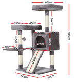 i.Pet Cat Tree 103cm Tower Scratching Post Scratcher Wood Condo House Trees Grey - Front View