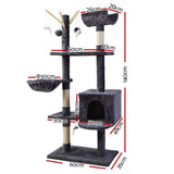 i.Pet Cat Tree 140cm Tower Scratching Post Scratcher Trees Toys Condo Bed Grey - Front View