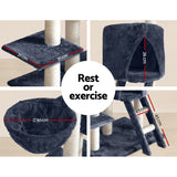 i.Pet Cat Tree 244cm Tower Scratching Post Scratcher Trees Condo House Grey - 45-Degree Angle