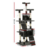 i.Pet Cat Tree 180cm Tower Scratching Post Scratcher Wood Condo House Toys Grey - Front View
