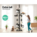 i.Pet Cat Tree 260cm Tower Scratching Post Scratcher Condo House Trees Grey - Close-Up Angle