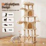 i.Pet Cat Tree Tower 167cm Large Scratching Post Furniture Scratcher House Beige - 45-Degree Angle