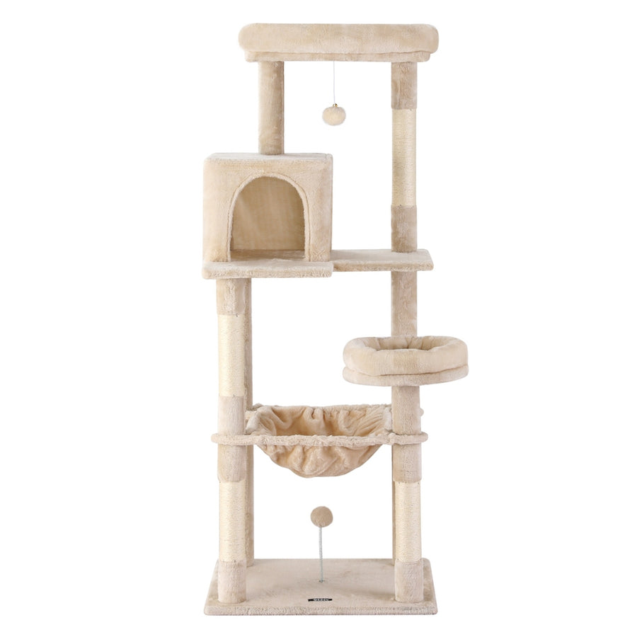 i.Pet Cat Tree 143cm Tower Scratching Post Trees Scratcher Condo House Beige, image 2