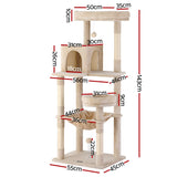 i.Pet Cat Tree 143cm Tower Scratching Post Trees Scratcher Condo House Beige - Side View