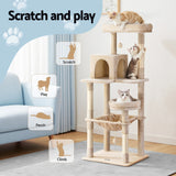 i.Pet Cat Tree 143cm Tower Scratching Post Trees Scratcher Condo House Beige - Top-Down View