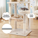 i.Pet Cat Tree 143cm Tower Scratching Post Trees Scratcher Condo House Beige - 45-Degree Angle