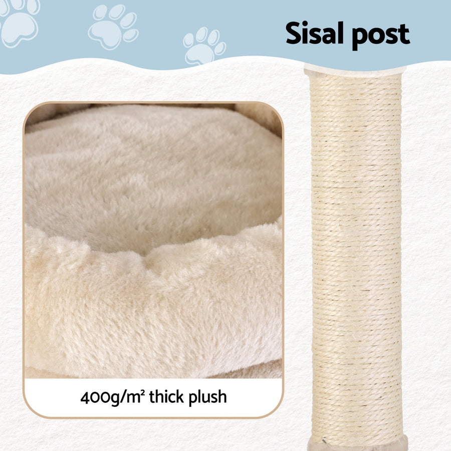 i.Pet Cat Tree 143cm Tower Scratching Post Trees Scratcher Condo House Beige, image 6