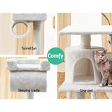 i.Pet Cat Tree 141cm Tower Scratching Post Scratcher Condo Wood House Bed Beige - 45-Degree Angle