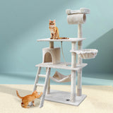 i.Pet Cat Tree 141cm Tower Scratching Post Scratcher Condo Wood House Bed Beige - Low Angle