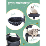 i.Pet Cat Tree 144cm Tower Scratching Post Scratcher Wood Condo Toys House Bed - 45-Degree Angle
