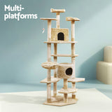 i.Pet Cat Tree 203cm Tower Scratching Post Scratcher Condo Trees House Bed Beige - Top-Down View