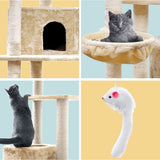 i.Pet Cat Tree 203cm Tower Scratching Post Scratcher Condo Trees House Bed Beige - 45-Degree Angle