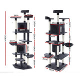 i.Pet Cat Tree 203cm Tower Scratching Post Scratcher Condo Trees House Bed Grey - Front View