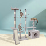 i.Pet Cat Tree 135cm Tower Scratching Post Scratcher Wood Condo House Toys Grey - Close-Up Angle