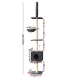 i.Pet Cat Tree 260cm Tower Scratching Post Scratcher Floor to Ceiling Cats Bed Dark Grey - Front View