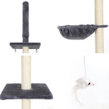 i.Pet Cat Tree 260cm Tower Scratching Post Scratcher Floor to Ceiling Cats Bed Dark Grey - Side View