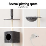 i.Pet Cat Tree 260cm Tower Scratching Post Scratcher Floor to Ceiling Cats Bed Dark Grey - Rear View