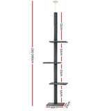 i.Pet Cat Tree 290cm Tower Scratching Post Scratcher Floor to Ceiling Cats Bed Grey - Front View