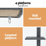 i.Pet Cat Tree 290cm Tower Scratching Post Scratcher Floor to Ceiling Cats Bed Grey - Rear View