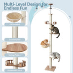 i.Pet Cat Tree Tower Floor to Ceiling Scratching Post 270cm Beige