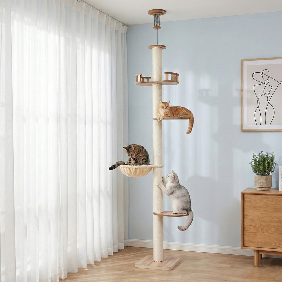 i.Pet Cat Tree Tower Floor to Ceiling Scratching Post 270cm Beige