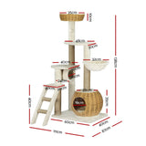 i.Pet Cat Tree 138cm Tower Scratching Post Scratcher Wood Bed Condo House Rattan Ladder - Front View