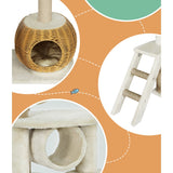 i.Pet Cat Tree 138cm Tower Scratching Post Scratcher Wood Bed Condo House Rattan Ladder - Rear View