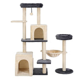 i.Pet Cat Tree Tower 133cm Rotatable L-Shape Design Scratching Post Furniture Scratcher House Grey & Beige - Side View