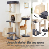 i.Pet Cat Tree Tower 133cm Rotatable L-Shape Design Scratching Post Furniture Scratcher House Grey & Beige - 45-Degree Angle
