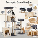 i.Pet Cat Tree Tower 133cm Rotatable L-Shape Design Scratching Post Furniture Scratcher House Grey & Beige - Rear View