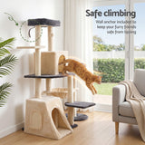 i.Pet Cat Tree Tower 133cm Rotatable L-Shape Design Scratching Post Furniture Scratcher House Grey & Beige - Close-Up Angle