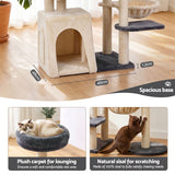 i.Pet Cat Tree Tower 133cm Rotatable L-Shape Design Scratching Post Furniture Scratcher House Grey & Beige - Low Angle